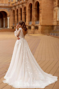 Vestido de Noiva com Apliques de Renda Romântica, Ombros Descobertos, Tule, Corte em A, Vestidos de Noiva Ms2503262