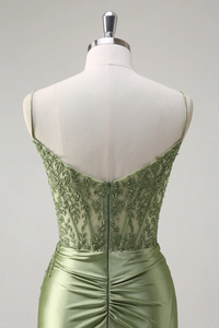Abito da sera elegante a linea A con pieghe, scollo a cuore, spacco alto sexy Ms2504012
