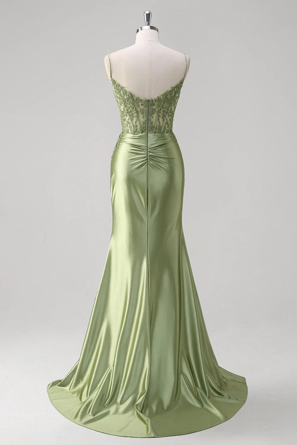 Abito da sera elegante a linea A con pieghe, scollo a cuore, spacco alto sexy Ms2504012