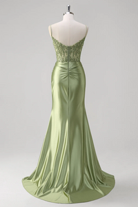 Abito da sera elegante a linea A con pieghe, scollo a cuore, spacco alto sexy Ms2504012