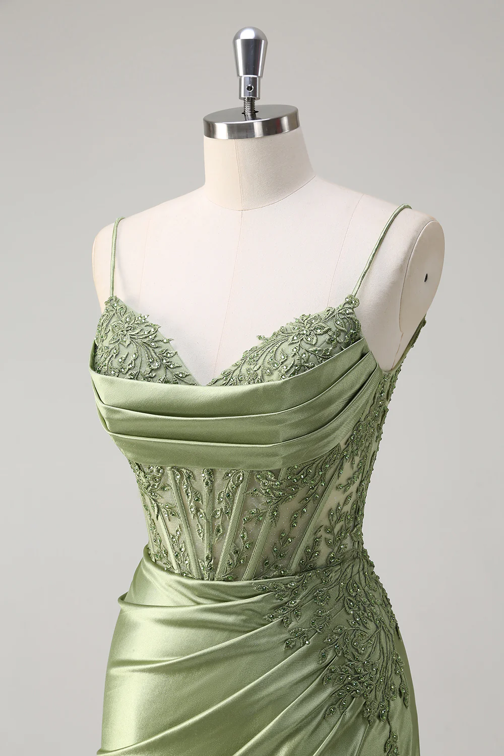 Abito da sera elegante a linea A con pieghe, scollo a cuore, spacco alto sexy Ms2504012