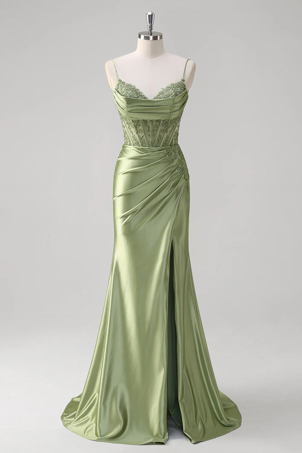 Abito da sera elegante a linea A con pieghe, scollo a cuore, spacco alto sexy Ms2504012