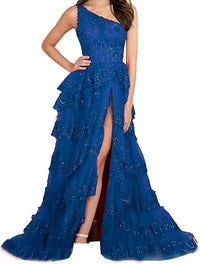 Robe de soirée à volants et à paillettes pour femme, asymétrique, asymétrique, ligne A, sexy, fente latérale, robe de soirée formelle
