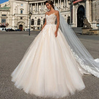 Vestidos de Noiva de Luxo para Noivas Mulheres Vestido de Noiva Princesa Alças de Espaguete Aplicações de Renda Vestido de Casamento
