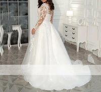 Plus Size Long Sleeve A-Line Wedding Dress Illusion Lace Tulle Bridal Gown 2025 Ms2506012