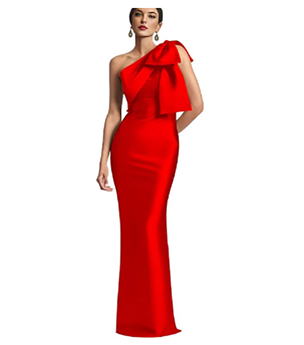 Abiti da sera in raso con una spalla, elegante abito da ballo con spacco, abito da festa sirena senza schienale con fiocco