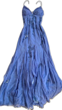 Sequin Beads Chiffon Formal Gown Spaghetti Strap Flowing Slit Prom Dress Ms2506112