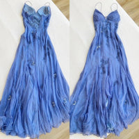 Sequin Beads Chiffon Formal Gown Spaghetti Strap Flowing Slit Prom Dress Ms2506112