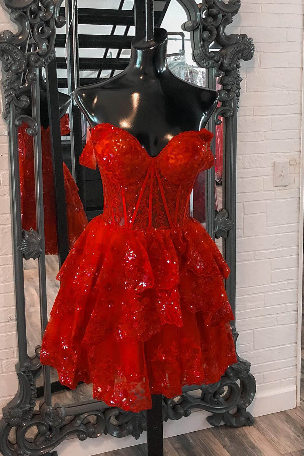Sequin Lace Sequins Short Prom Dress Open Back Graduation Party Gown Ms2508092