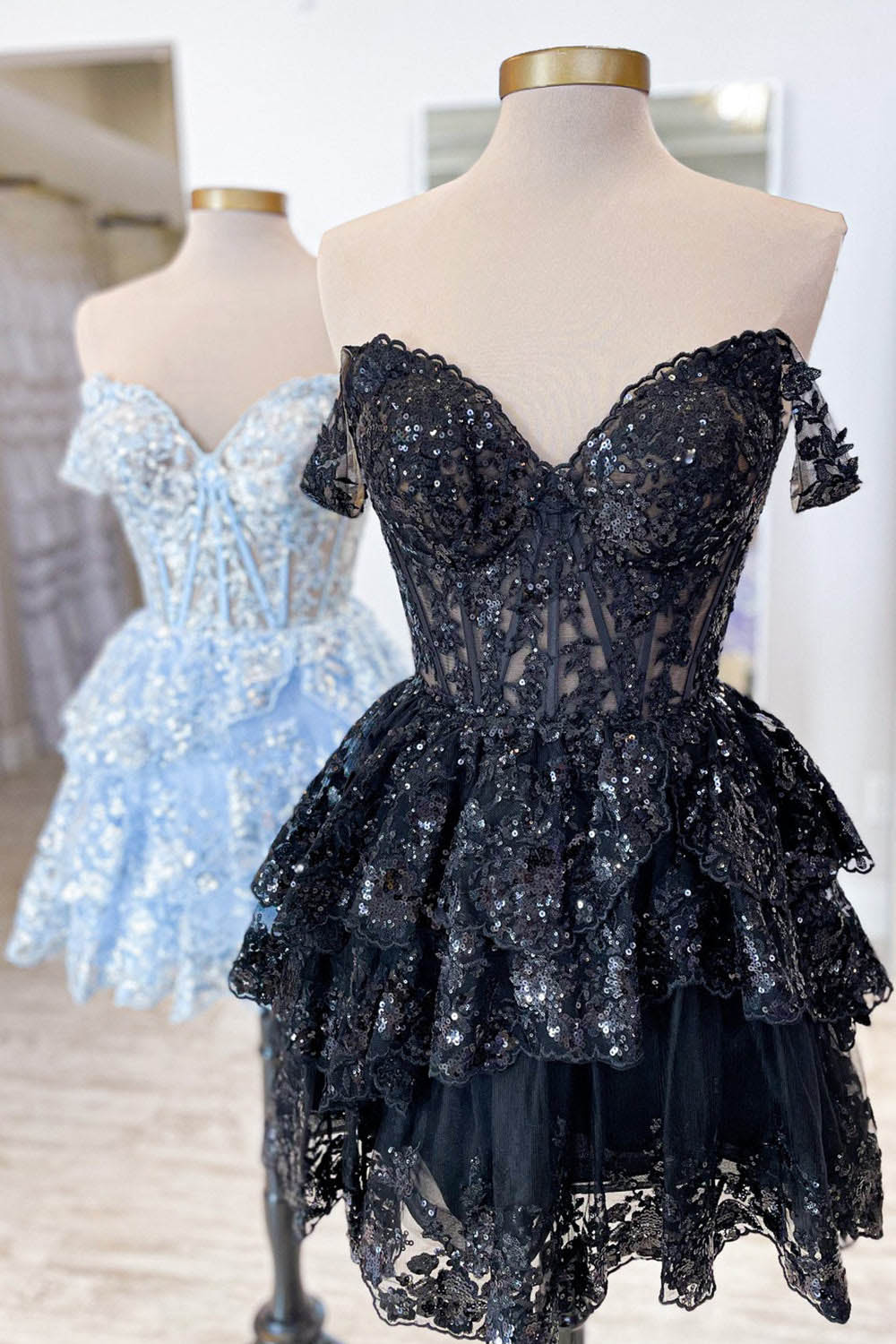 Robe de bal en tulle longueur thé pour femmes, épaules dénudées, robe de bal pour adolescentes, robe de princesse bouffante perlée en cœur