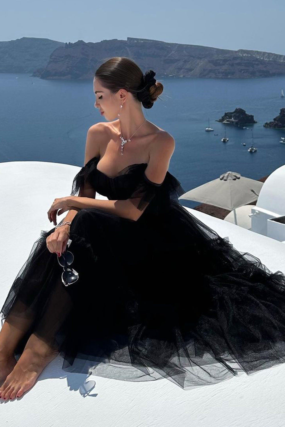 Abiti da sera in tulle lunghezza tè per donne, abiti da ballo con spalle scoperte, per adolescenti, scollo a cuore, decorati con perline, abito principessa gonfio
