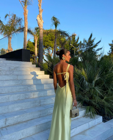One Shoulder Backless Satin Evening Dress Yellow Prom Gown Summer Party Dress Ms2506094