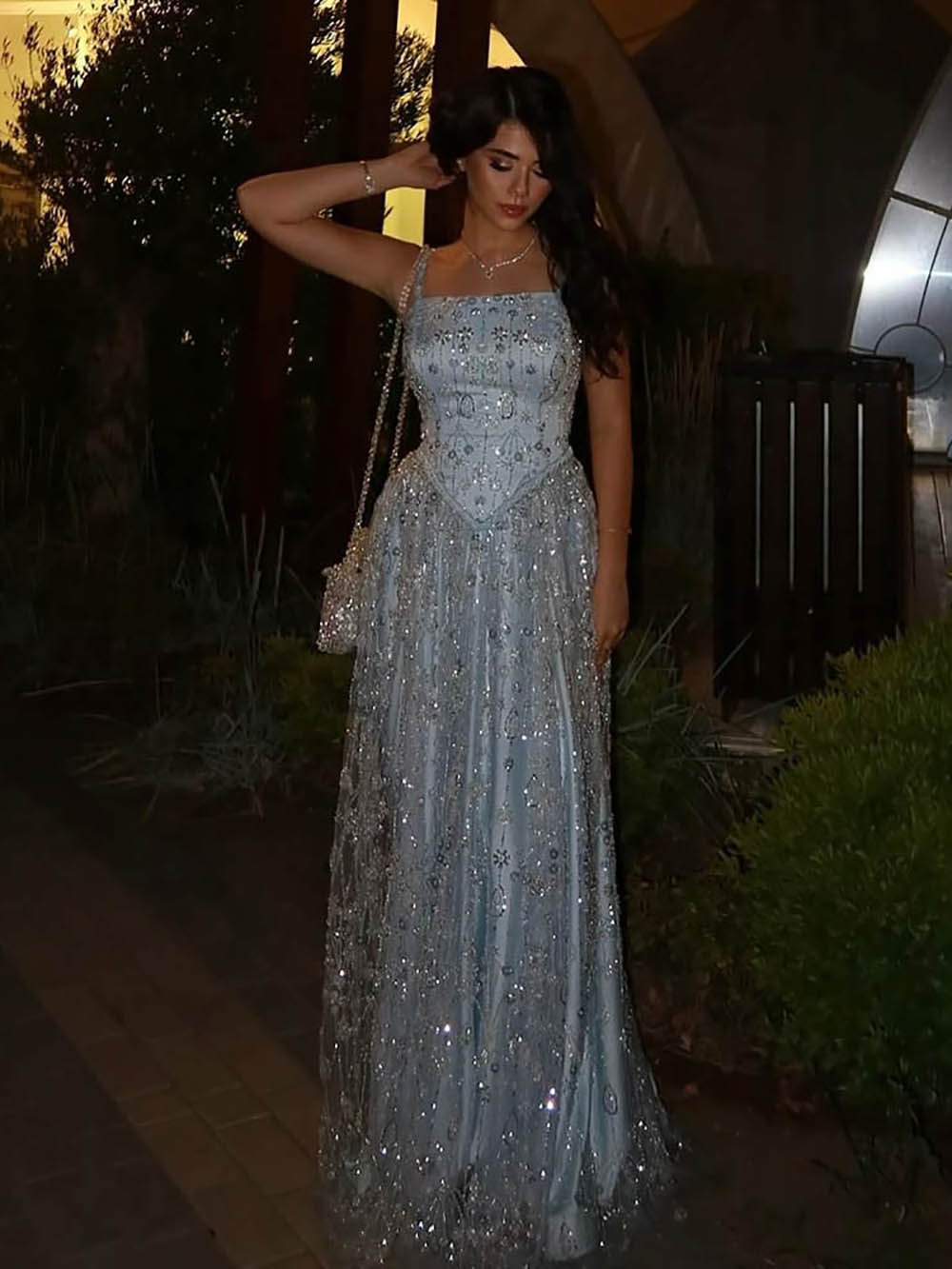 Sparkly Beaded Evening Dress Spaghetti Strap Formal Prom Dress Ms2512196