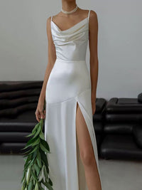 Vestido Formal de Manga Comprida Midi Assimétrico com Drapeado Vestido de Baile Vestido de Cocktail para Escritório Ms2505085