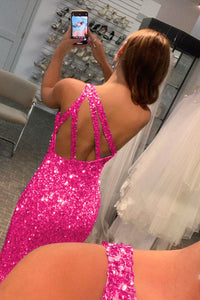 Sequin One Shoulder Prom Dress High Slit Long Evening Gown Ms250804
