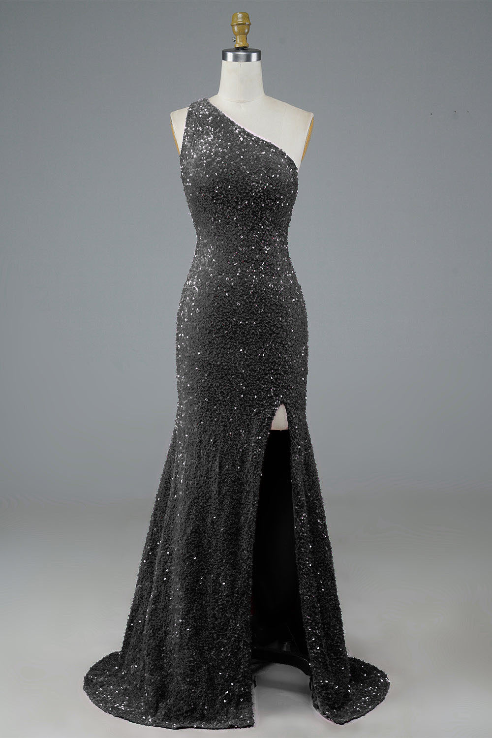 Sequin One Shoulder Prom Dress High Slit Long Evening Gown Ms250804
