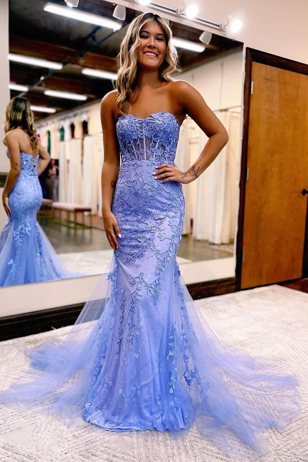 Mermaid Prom Dress Sweetheart Long Evening Dress with Appliques Ms250913
