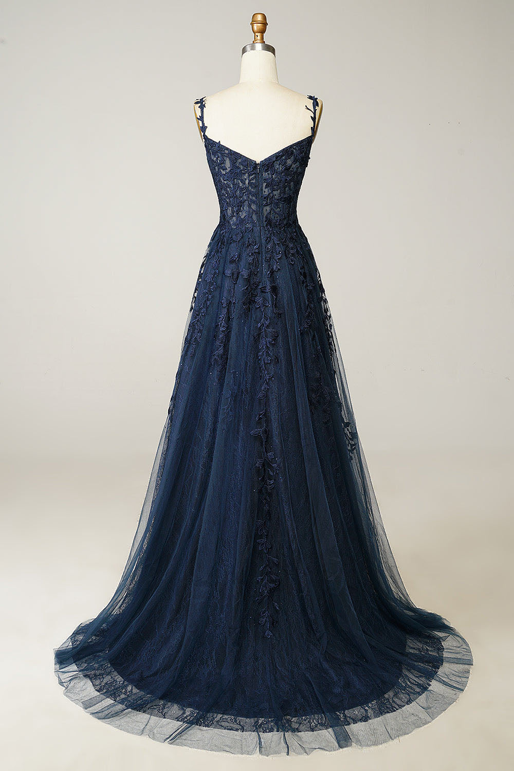 Lace Appliques A Line Evening Dress Sexy Slit Tulle Prom Dress Ms2508222