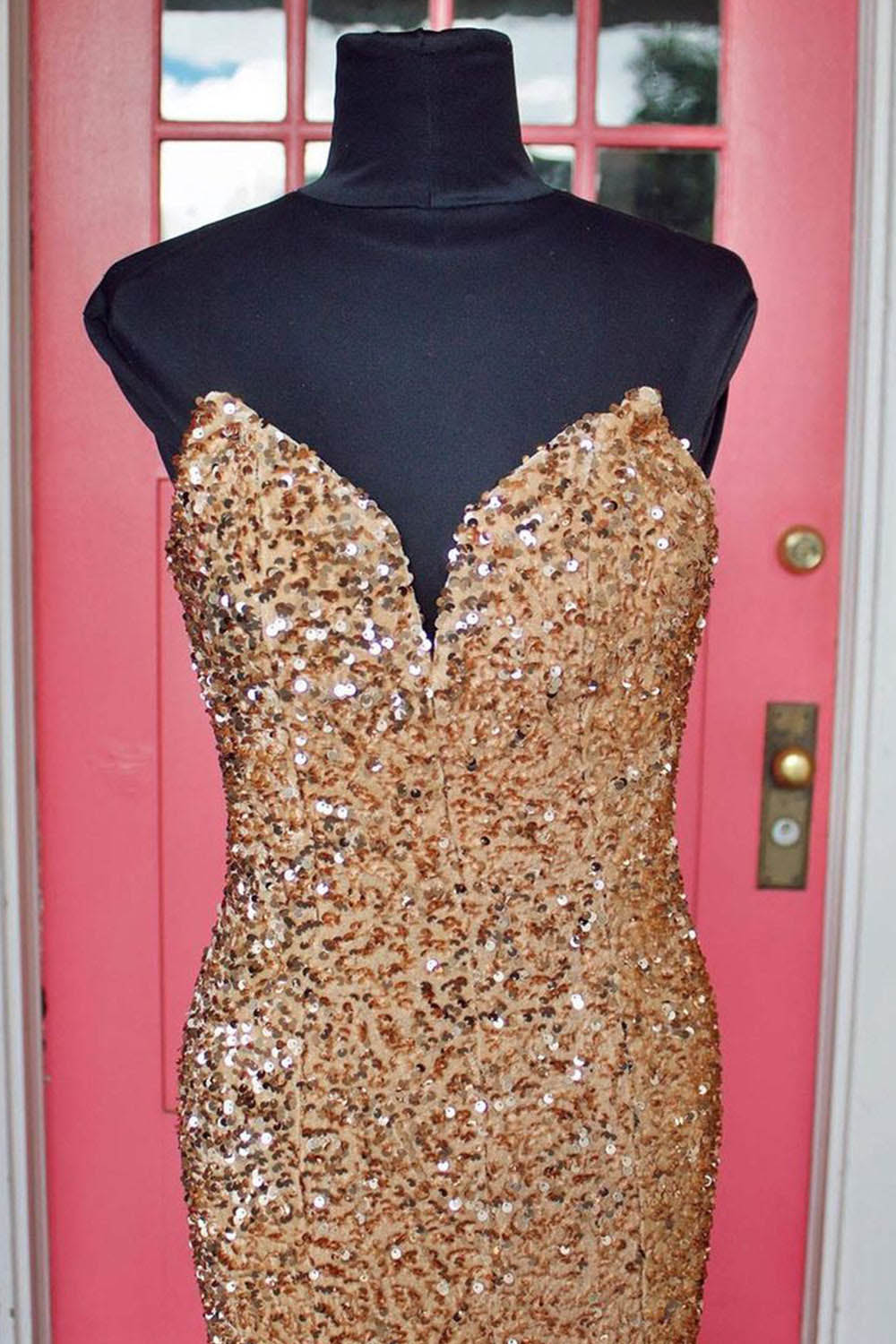 Red Strapless Mermaid Evening Dress Sparkly Long Prom Dress Ms2509211