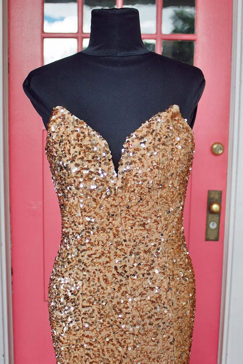 Abito da festa con paillettes a manica lunga e spalla scoperta da donna, abito da ballo scintillante, abito da cocktail da sera