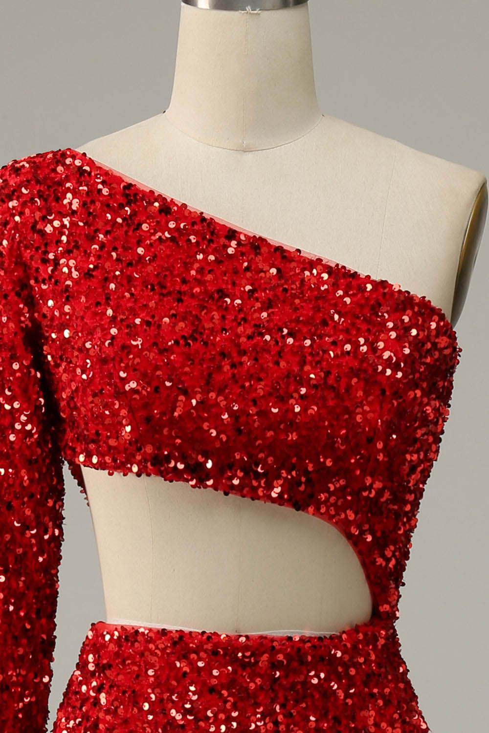 One Shoulder Sequin Prom Dress Sexy Cutout High Slit Evening Dress Ms2509212