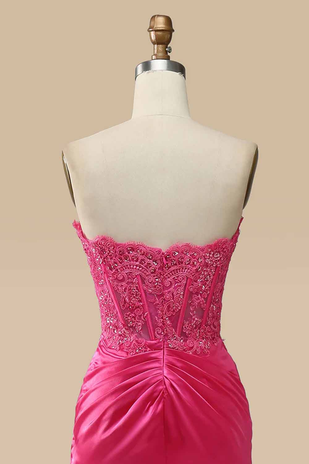 Strapless Corset Prom Dress Sequin Lace High Slit Satin Party Gown Ms2510186