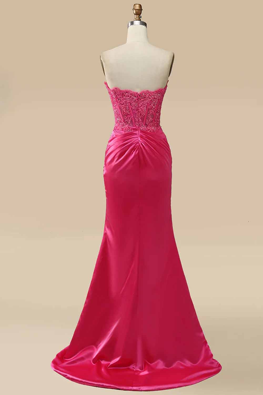 Strapless Corset Prom Dress Sequin Lace High Slit Satin Party Gown Ms2510186