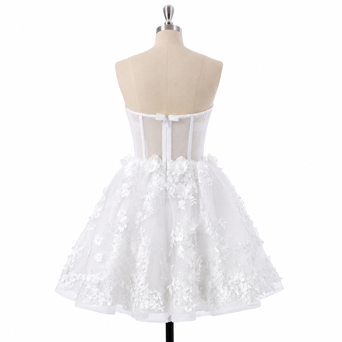 Abito da sposa corto con corpetto senza spalline e stampa floreale 3D Mini Abito da sposa per ricevimento Ms2504193