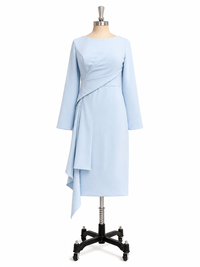 Abito formale a maniche lunghe, midi asimmetrico drappeggiato, abito da sera da cocktail da ufficio Ms2505085