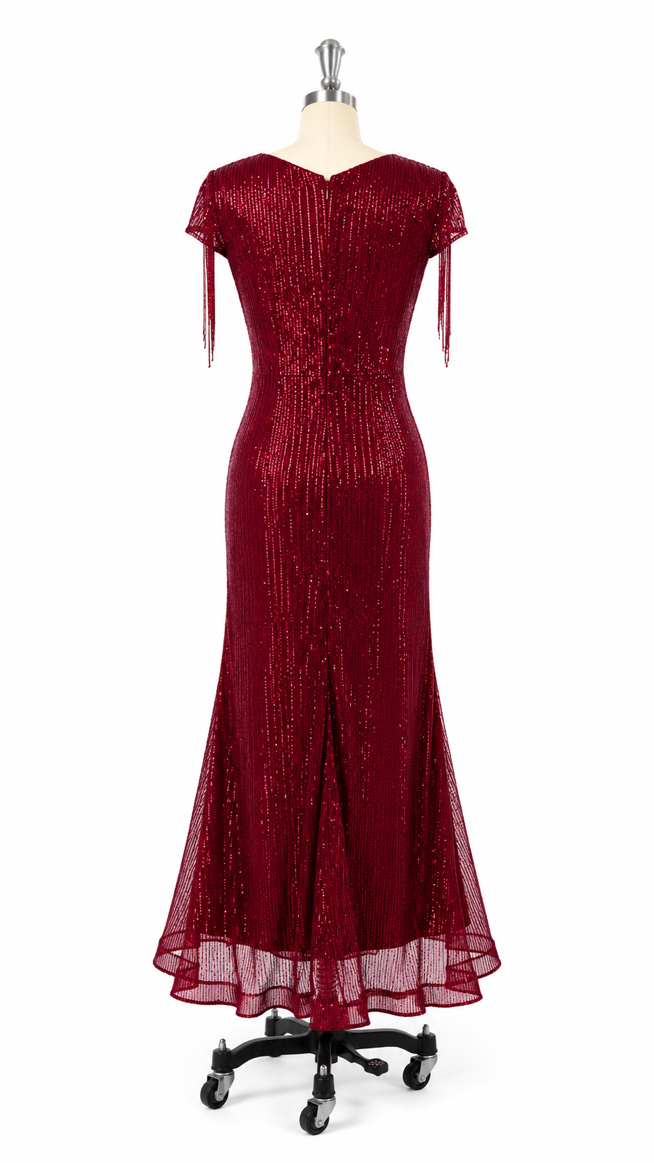 Women's V Neck Formal Evening Dress Sequin Beads Tassel Cap Sleeve Mermaid Prom Gown 2024 Party Maxi Dress