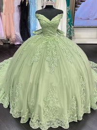 Quinceanera Dress Lace Applique Ball Gown Off Shoulder Princess Tulle Formal Gown Ms2605062