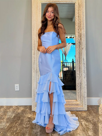 Strapless Prom Dress Mermaid Evening Dress Layered Ruffle Chiffon Gala Gown Ms2609134