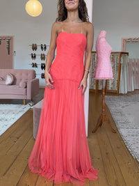 Strapless Prom Dress Back Bow Pleated Chiffon Formal Evening Gown Ms2606034