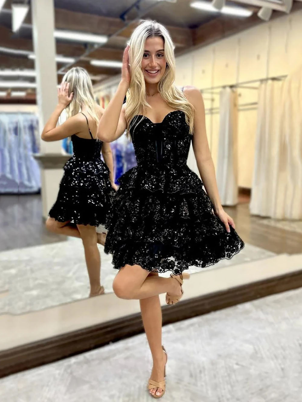 Sequin Corset Mini Homecoming Dress Spaghetti Strap A Line Cocktail Party Dress Ms2601095