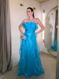 Vestido de Baile Elegante em Camadas com Aplicações de Renda, Sem Mangas, Pregas, Vestido Formal Ms2504071