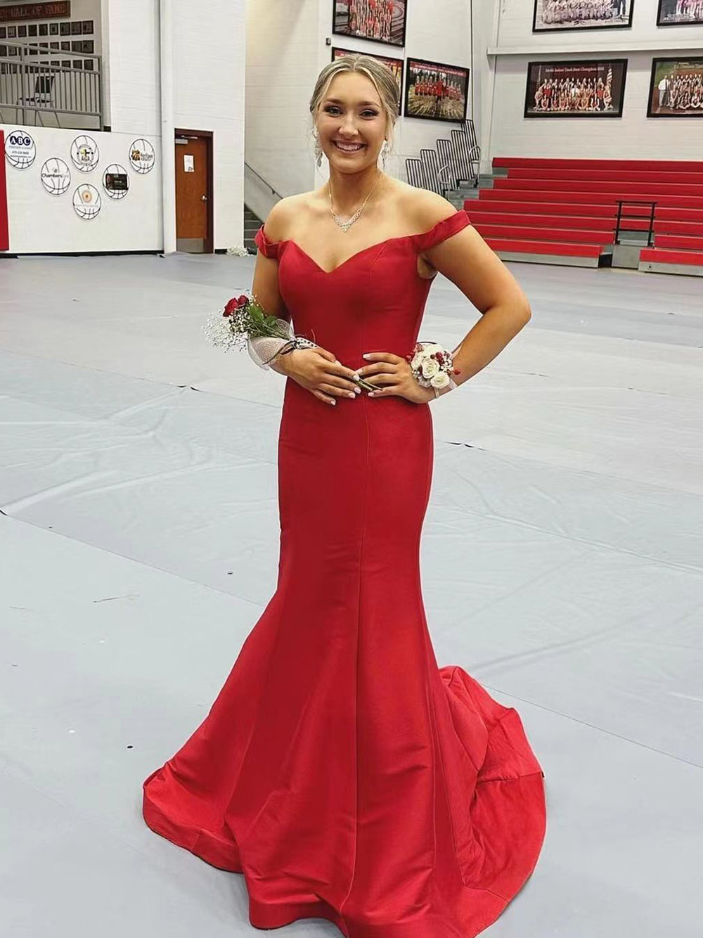 Simple Mermaid Prom Dresses Red Women Graduation Dress Wedding Banquet   Msikoods Official Store