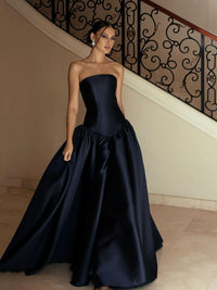 Strapless Satin Formal Gown 2025 A Line Floor Length Evening Dress Prom Party Dress Ms2505022
