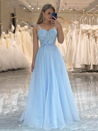 Light Blue Corset Tulle A-Line Prom Dress with Lace-Up Ms251051
