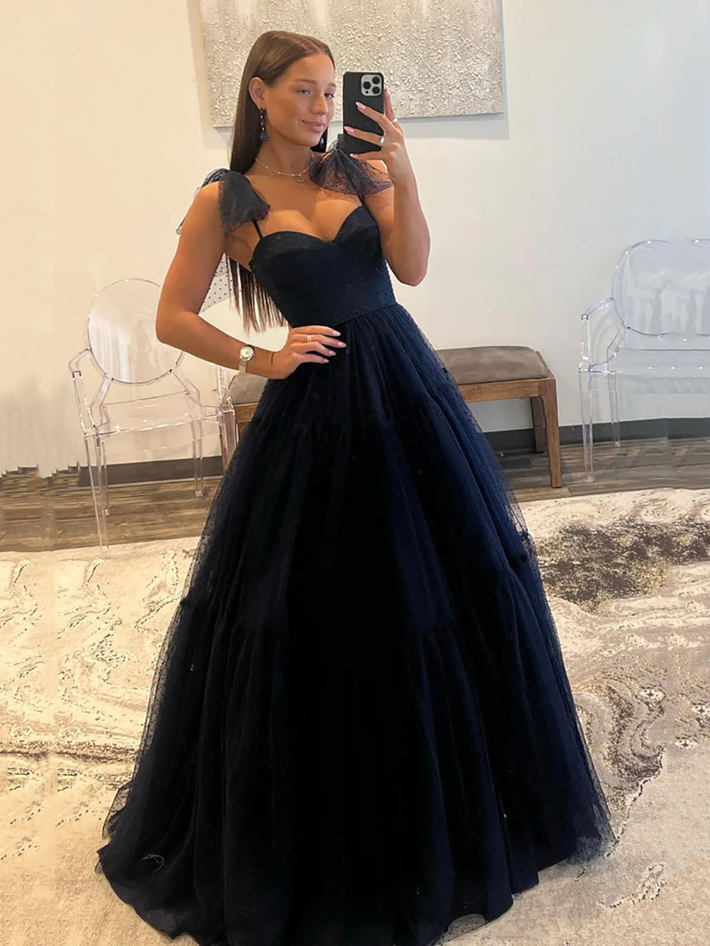 Ball Gown Prom Dress Bow Tie Shoulder Straps Sweetheart Evening Gown Ms2601093