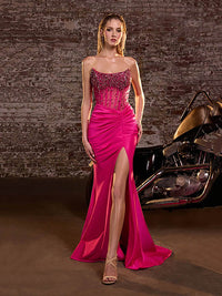 Beaded Corset Prom Dress Sexy High Slit Sexy Mermaid Evening Dress Ms2512055