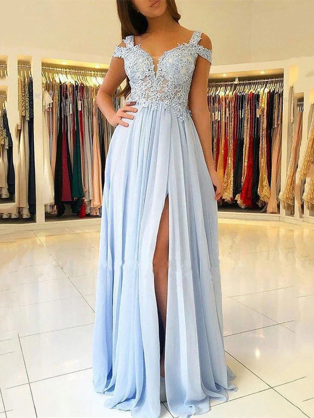 Einschultriges Pailletten-Ballkleid mit Schlitz Glitzer Langes Meerjungfrauen-Abendkleid Partykleid