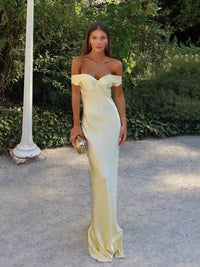 Off Shoulder Prom Dress Elastic Satin Mermaid Evening Gown Ruched Formal Dress Ms2609055