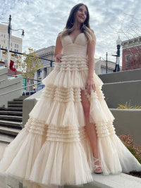 Abito da sera con spacco Ruffle, scollo a cuore, applicazioni in pizzo, corsetto, abito formale per festa di prom Ms2504114