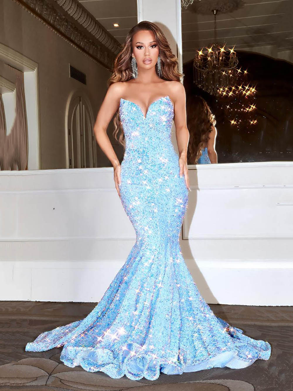 Sparkly Mermaid Prom Dress Sweetheart Sequin Evening Gown Elegant Party Dress Ms2510183