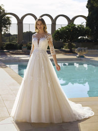 Glitter Tulle A Line Wedding Dress Long Sleeves Plus Size Bridal Gown Ms2601192