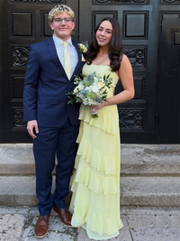 Yellow Tiered Ruffle Prom Dress Strapless Chiffon Wedding Guest Dress Formal Party Dress Ms2606012