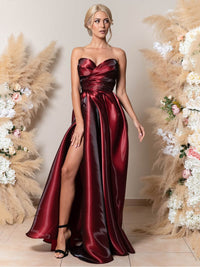 Burgundy Shiny Satin Prom Dress Sweethear Formal Party Dress Ms2512232
