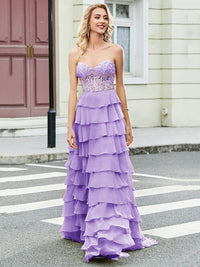 Lilac Prom Dress Lace Corset Layered Evening Gown Formal Party Dress Ms2511214