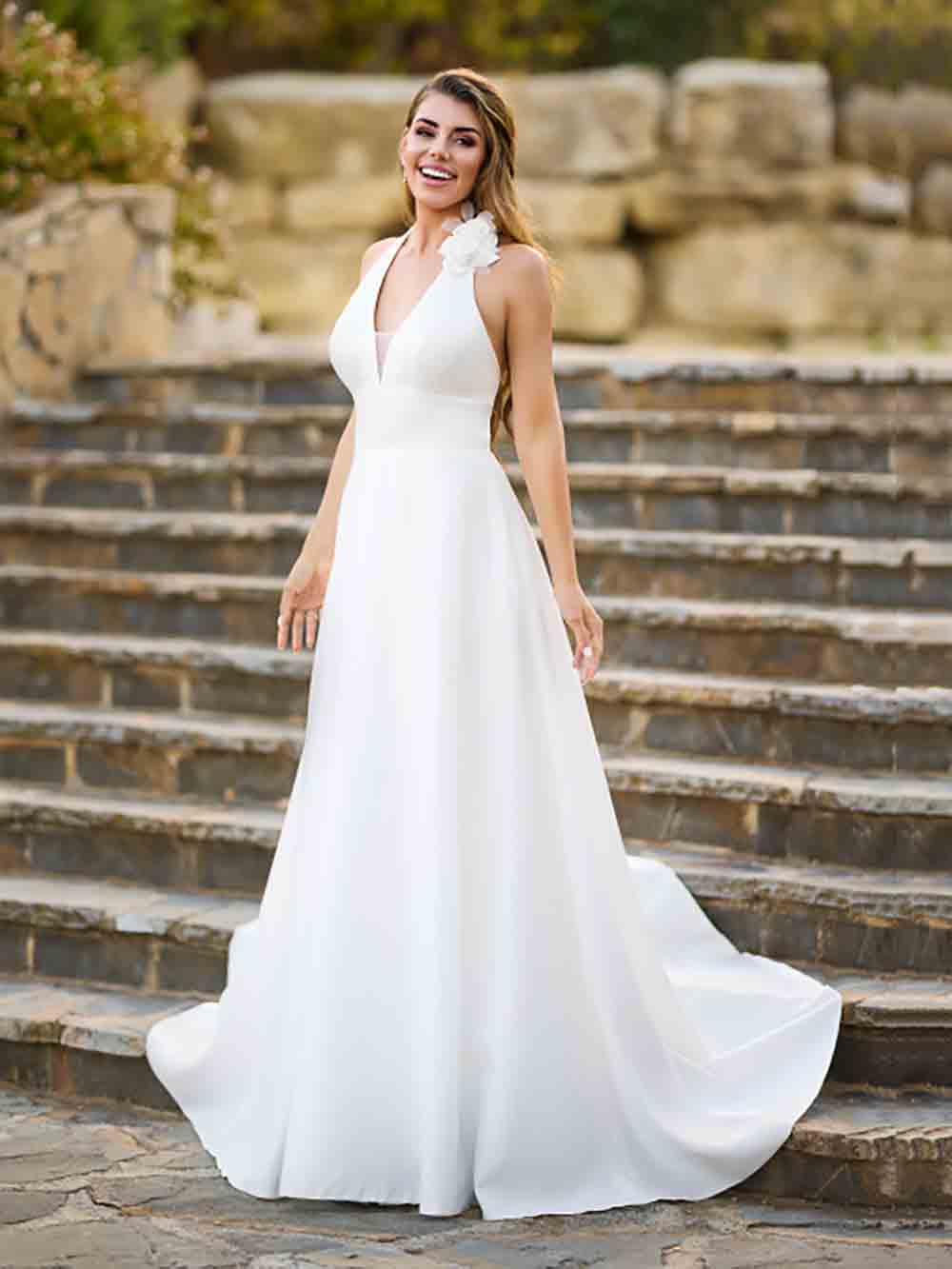 Halter Wedding Dress Simple Backless A Line Brides Bridal Dress Ms2603069