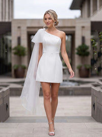 White One Shoulder Short Homecoming Dress Pearl Beading Prom Dress Ms2610296